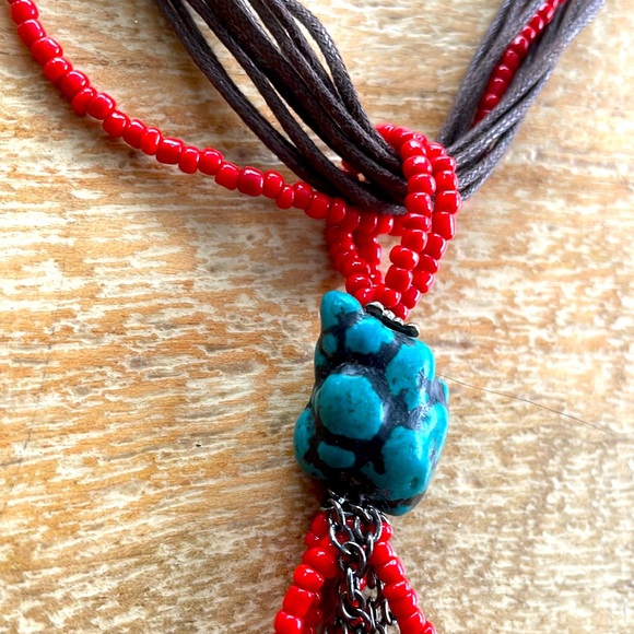 Vintage Boho Bead Necklace - Brown/Red/Blue - Picture 12 of 14